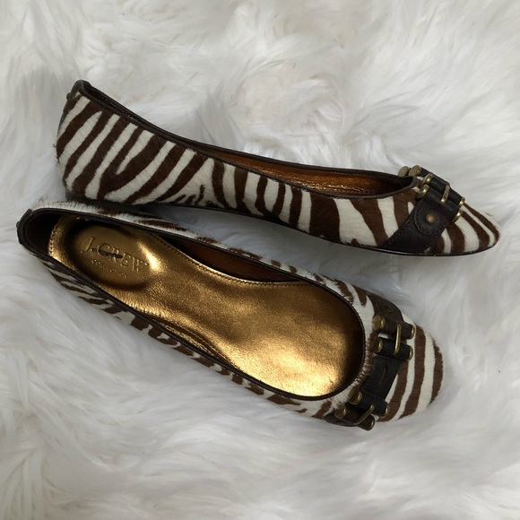 J Crew Abbey Mohair Zebra Print Ballet Flats Sz 6 - Picture 1 of 7